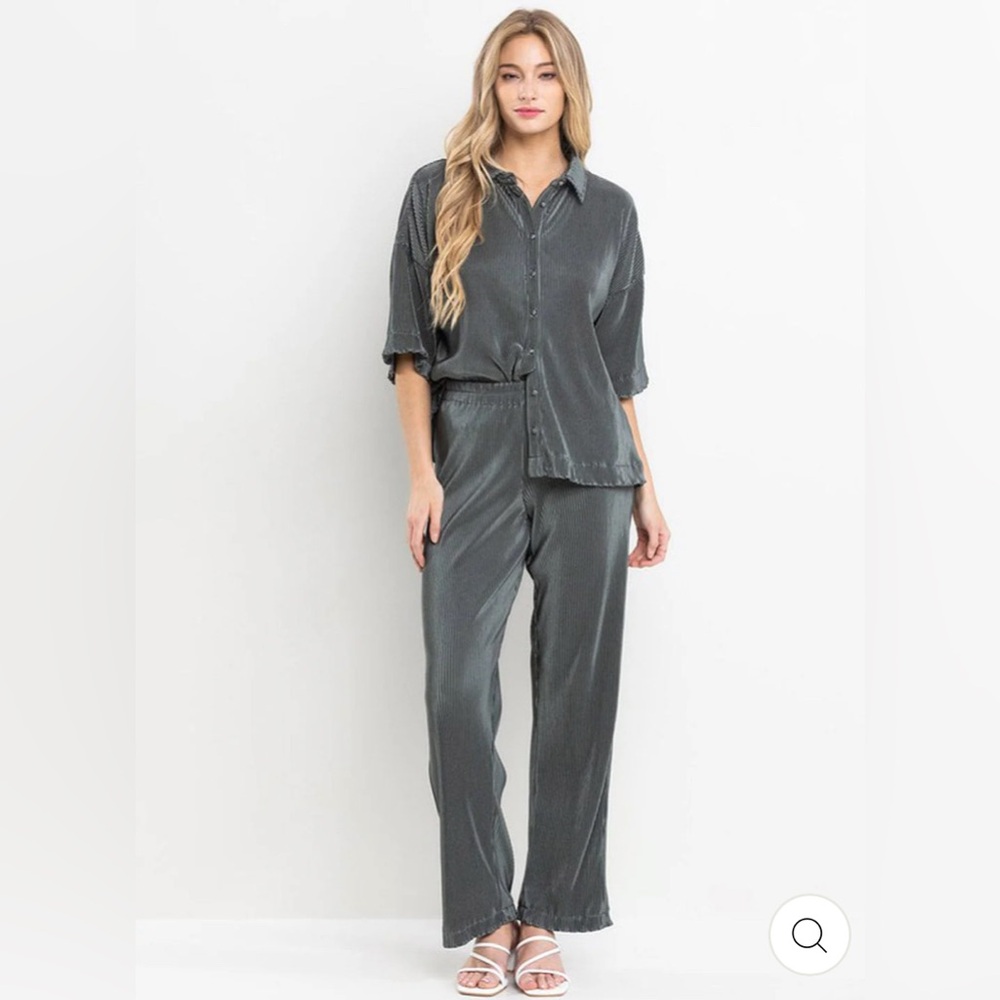 Women's Gray Satin Pants & Shirt Set